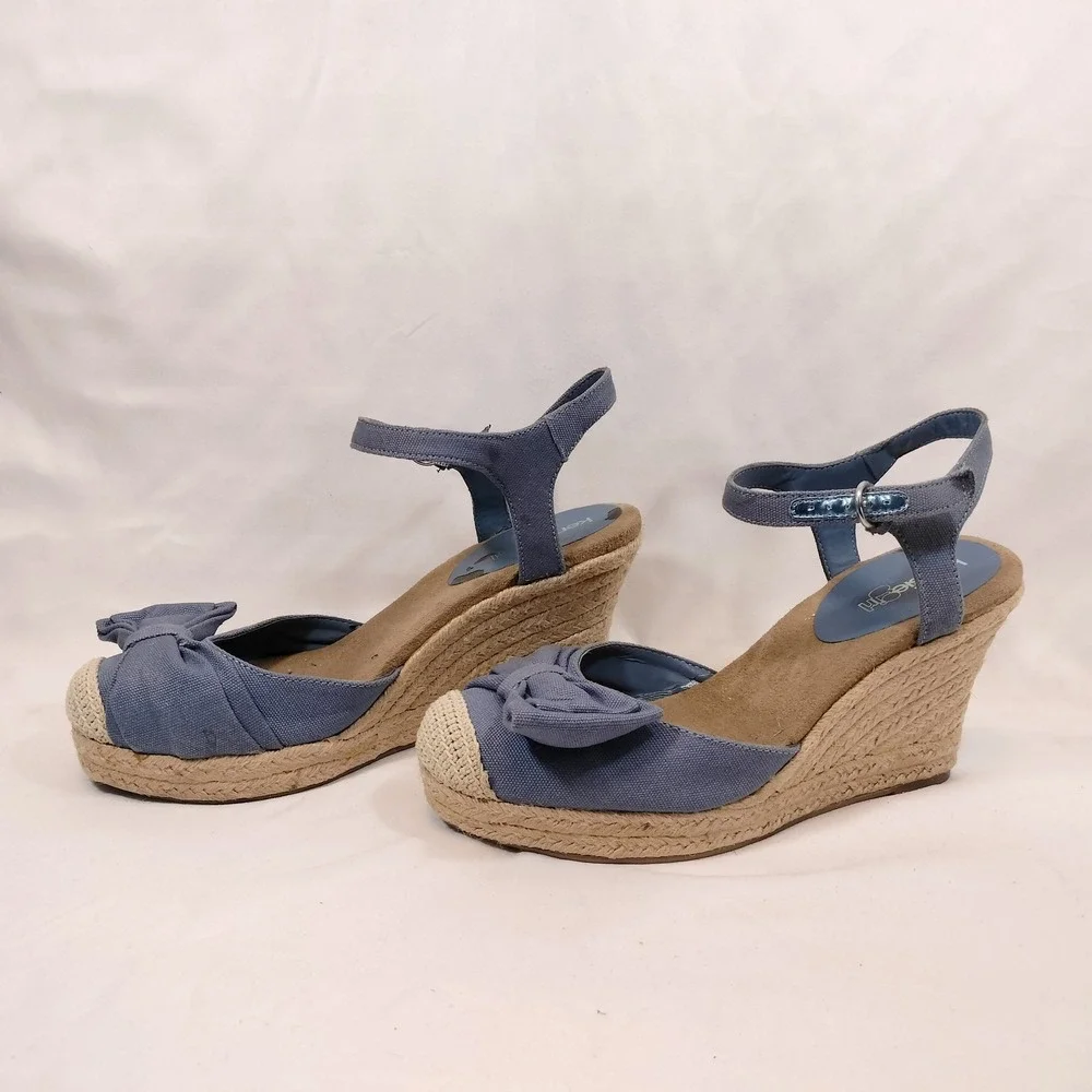 Kensie Girl Blue Espadrille Wedges; Bow Accent Ankle Strap Platform Sandals